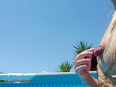 Nippleringlover Horny Milf See Through Wet Shirt In Pool Padlocks In Extreme Pierced Nipples