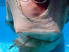 Nippleringlover Horny Milf See Through Wet Shirt In Pool Padlocks In Extreme Pierced Nipples