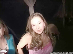 Busty college whore takes cumshot
