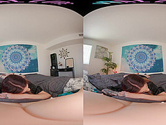 Horny tattooed Latina plays with herself in virtual reality