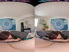 Horny tattooed Latina plays with herself in virtual reality