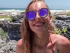Exhibitionist Wife Masturbates On Nude Beach While Husband Watches