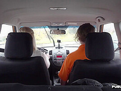 Deepthroat GF public fucked outdoor in car by driving tutor