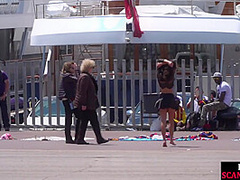 Public whipped smalltits babe by master and mistress outdoor