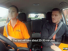 Mediumboobs slut fucked in the car by driving tutor