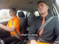 Mediumboobs slut fucked in the car by driving tutor