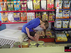 Petplay perkyboobed babe gets fucked in public pet store
