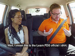 Smalltits ebony babe car fucked in public by instructor