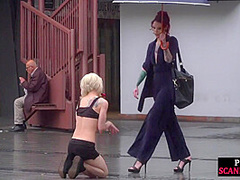 Sub Latina outdoor whipped in public by her kinky domina