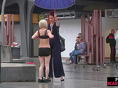 Sub Latina outdoor whipped in public by her kinky domina