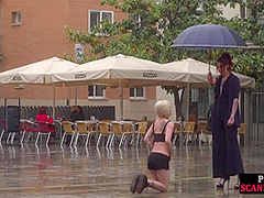 Sub Latina outdoor whipped in public by her kinky domina