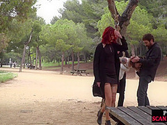 BDSM whipped teen deepthroats big cocks outdoor in public