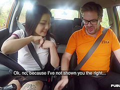 Public Asian babe car fucked outdoor by driving tutor