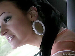 Hot Babe rubbing a cock while the guy driving caught on tape
