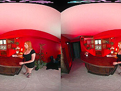 Curvy redhead shoves a toy up her ass in virtual reality