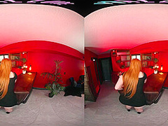 Curvy redhead shoves a toy up her ass in virtual reality