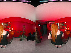 Curvy redhead shoves a toy up her ass in virtual reality