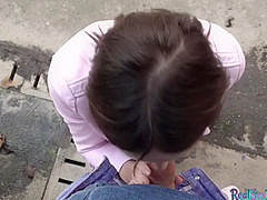 Tattooed POV babe gets fucked in public 4 cash after casting