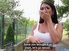 Deepthroat busty MILF POV sucks outdoor for good cash