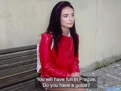 Pantyhose teen in leather jacket outdoor POV public fucked