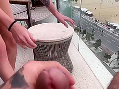 Hot Blonde Amateur Anal Creampie On Balcony Beach View
