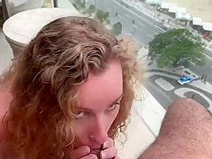 Hot Blonde Amateur Anal Creampie On Balcony Beach View