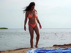 Busty Bitch Violently Cums On A Public Beach