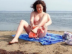 Busty Bitch Violently Cums On A Public Beach