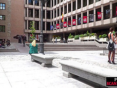 Preppy lady exposing her suspended sub in public