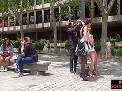 Preppy lady exposing her suspended sub in public