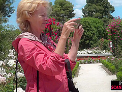 Preppy lady exposing her suspended sub in public