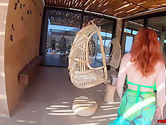 Busty Redhead Milf Gets Off Poolside