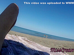 Risky Handjob On The Canary Beach Almost Caught - Miss Creamy