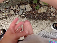 Reality ginger BJ babe POV fucked outdoor after casting