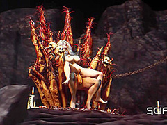 Alien fucks hard a sexy blonde in her ass in the fire cave
