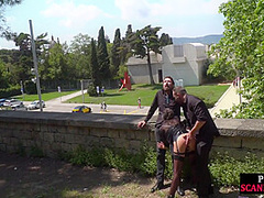 Real public threesome at a park with insatiable kinky slut