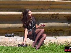 Real public threesome at a park with insatiable kinky slut