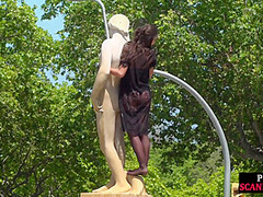 Real public threesome at a park with insatiable kinky slut