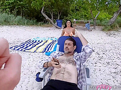 My Hot Latina Stepsister Pulls Up Her Skirt & Lets Me Slide Inside Her On Public Beach - Serena Santos And Johnny Love