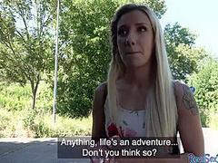 Inked and pierced teen4cash public POV fucked after casting