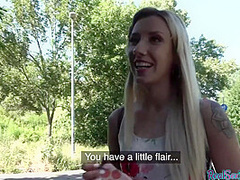 Inked and pierced teen4cash public POV fucked after casting
