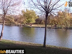 Former Playmate Diana Takes Off Her Shoes And Socks In A Public Park Then Relaxes On A Bench Showin