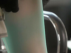 Tease her or him. Jeny Smith measures transparent tights