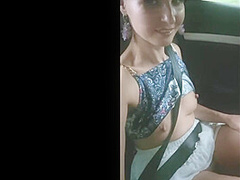 Jeny Smith gave a ride for a stranger and show it all. Got naked and tease in taxi