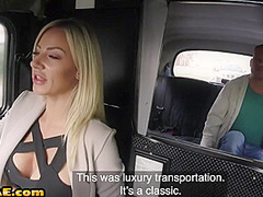 Busty cab driver MILF blows and rides client in the forest