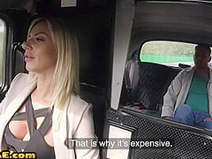 Busty cab driver MILF blows and rides client in the forest