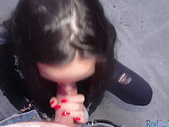 Reality leather babe public POV fucked outdoor 4 money