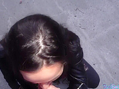 Reality leather babe public POV fucked outdoor 4 money