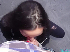 Reality leather babe public POV fucked outdoor 4 money