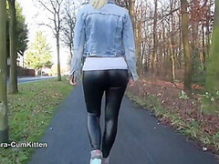 German Blonde In Tight Leather Pants